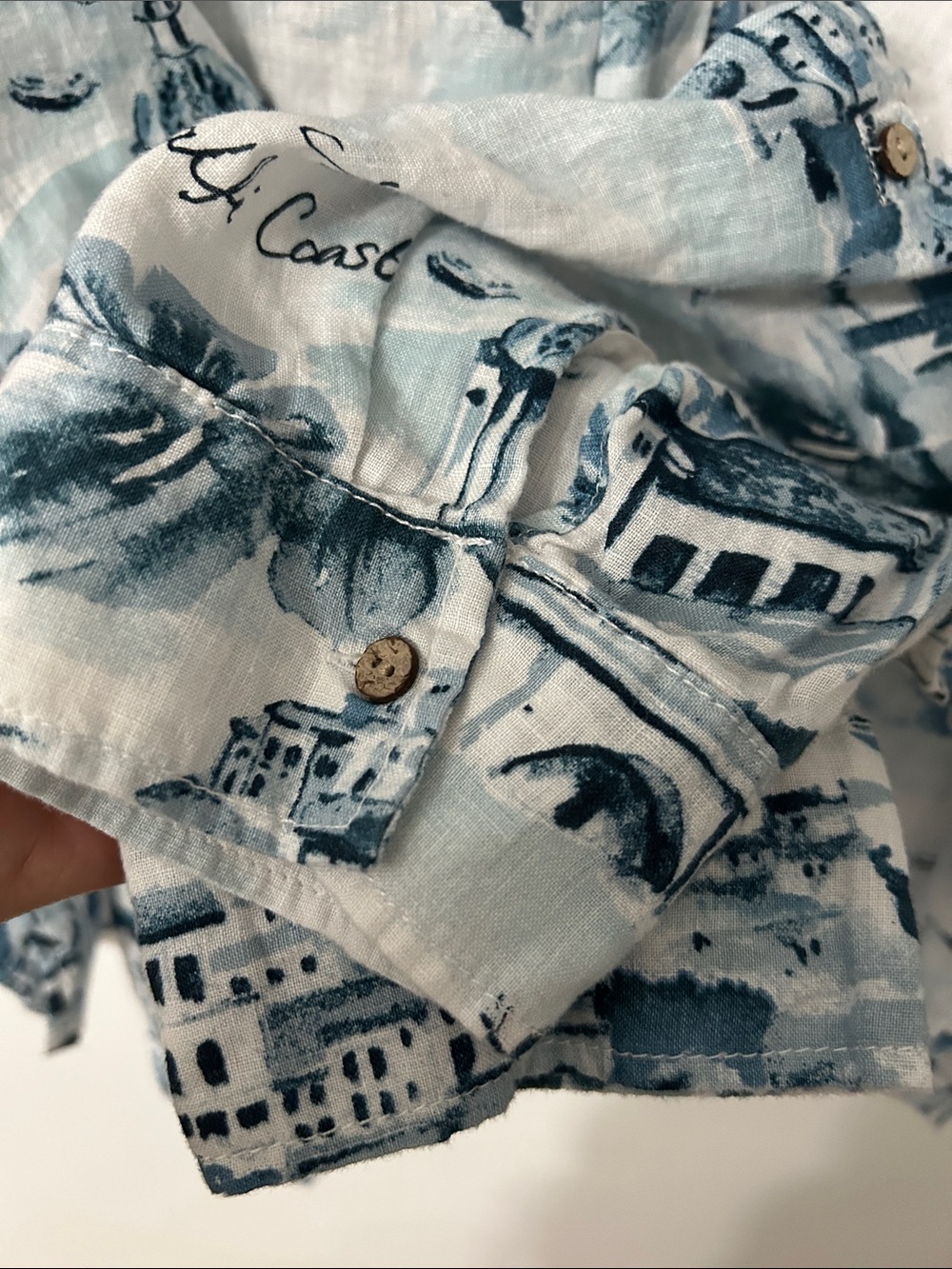 Cynthia Rowley Linen Blouse Women’s 3X Amalfi Coast Roll Sleeve Blue Popover - Picture 7 of 15